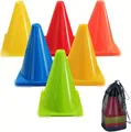 Produktbild: QITIXI:OU Markierungskegel Fussball, 15 Stück 18cm Hütchen Pylonen mit Netzbeutel, Mehrfarbig Multifunktionskegel, Trainingskegel, Markierungshütchen für Sport, Fußball, Reitsport & Hund Training