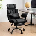 Produktbild: HOFFREE Ergonomischer Leder Bürostuhl, hoher XXL Drehstuhl mit Fußstütze, verstellbarer Kopf- & Armlehnen, bis 200 kg belastbar, Schwarz