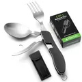 Produktbild: Hikenture 4-in-1 Camping Klappbesteck Edelstahl mit Gürteltasche, Schwarz