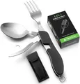 Produktbild: Campingbesteck Set Klappbesteck Edelstahl mit Gürteltasche Messer Gabel Löffel