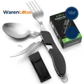 Produktbild: Campingbesteck Set Klappbesteck Edelstahl mit Gürteltasche Messer Gabel Löffel