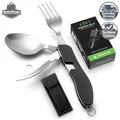 Produktbild: Campingbesteck Set Klappbesteck Edelstahl mit Gürteltasche Messer Gabel Löffel
