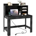 Produktbild: COSTWAY 108x60x125 cm Schreibtisch mit Ladestation, Kleiner Computertisch mit Steckdose, Aufsatz&offenen Fächer, Bürotisch aus Holz, PC-Tisch Sch... - Schwarz
