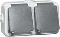 Produktbild: Schuko Doppelsteckdose 2-fach IP44 Aufputz 16A 250V grau waagerecht
