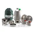 Produktbild: Kelly Kettle Base Camp Camping-Koch-Ausrüstung mit 1,6 l Edelstahl-Wasserkessel 'Base Camp', Kochgut-Set, Campingkocher 'Hobo', 2 Camping-Tassen, 2 Tellern, Topf-Halterung und Tasche