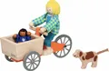 Produktbild: LASTENFAHRRAD mit 2 Biegepuppen und Hund Puppenhaus-Puppen Holz Lastenrad NEU