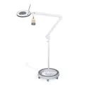 Produktbild: Lumeno LED Lupenleuchte 7213GR Lupenlampe mit 127 mm Echtglaslinse, Arbeitsplatzlampe, Kosmetiklampe, geeignet für Kosmetik, Bastler, Lesehilfe Vergrößerungslampe, 3 Dioptrien Grau mit Rollstativ