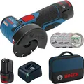 Produktbild: Bosch Winkelschleifer GWS 12V-76, Professional, 76mm, 12V/2Ah, mit 2 Akkus, Ladegerät und Tasche