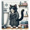 Produktbild: Abakuhaus Duschvorhang Moderner Digitaldruck mit 12 Haken auf Stoff Wasser Resistent Breite 175 cm, Höhe 200 cm, Katze Mysteriöser Detektiv Kitty Bad grau 175 cm x 200 cm