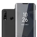 Produktbild: Cadorabo Hülle kompatibel mit Huawei P30 LITE in TURMALIN SCHWARZ - Clear View Spiegel Schutzhülle mit Standfunktion 360 Grad Schutz