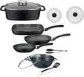 Produktbild: GSW Topf-Set Gourmet, Aluminiumguss (Set, 8-tlg., 3-tlg. Pfannen-Set, 2 Glasdeckel, 1 Bräter, 1 Wok, 1 Küchenzange), Induktion