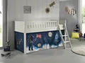 Produktbild: Set Spielbett Vorhang Lattenrost Hochbett Kinderbett 90x200  Weltall Astronauten
