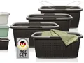 Produktbild: Hausfelder Wäschekorb stapelbar 35L – 4er Set Wäschewanne schwarz mit Henkel aus Kunststoff, 58x37x25cm Wäschekörbe für Bad & Camping, BPA-frei 15kg belastbar (Anthrazit, 4 Wannen)﻿