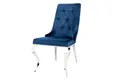 Produktbild: Esszimmerstuhl Samt Metall mit Griff Blau Silber Barock Chesterfield Stuhl