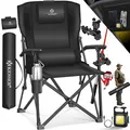 Produktbild: KESSER® Campingstuhl faltbar bis 160 kg | Angelstuhl Faltstuhl Klappstuhl Gepolstert mit Armlehnen | Campinglicht und Getränkehalter + Tasche mit hoher Rückenlehne | Strandstuhl mit Angelhalterung