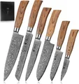 Produktbild: Wakoli Edib Pro 6er Damastmesser-Set I Holzbox I 8-20cm Klinge I Pakkaholzgriffe