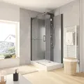 Produktbild: Wellnesskabine Schiebetür Korsika von Schulte, Komplettkabine, 6 mm starkes Sicherheitsglas ESG Klar hell, Rückwände 5 mm ESG Schwarz, Profilfar... - Schwarz