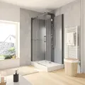 Produktbild: Wellnesskabine Schiebetür Korsika Von Schulte Komplettkabine, 6 Mm Starkes Sicherheitsglas Esg Klar Hell, Rückwände 5 Mm Esg Schwarz, Profilfarbe: Schwarz, 120 X 80 X 220 Cm