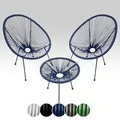 Produktbild: sunnypillow 2er Set Acapulco Gartenstühle mit Tisch - Loungesessel für Wohnzimmer, Terrasse, Garten, Balkon Sessel Stuhl - Korbsessel Gartensessel im Retro Design - Outdoor/Indoor - Blau