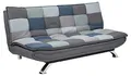 Produktbild: AC Design Furniture Jasper Bettcouch Blau/Grau Patchwork, Schlafsofa mit 3 Liegepositionen, Moderner 3-Sitzer Ohne Armlehne, Gepolstert mit Verchromten Beinen, L: 196 x H: 91 x T: 98 cm