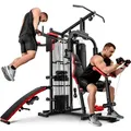 Produktbild: Hop-Sport HS-1054K Kraftstation für Zuhause - Fitnessstation mit 3 Stationen + 72 kg, inkl. Boxsack, Boxhandschuhe und Kurzhanteln (2x1,5kg) - Schwarz