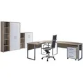 Produktbild: Mid.you Büro Office Edition - Büro Set 4, Sonoma Eiche, Weiß Hochglanz, Holzwerkstoff, 6,6 Fächer, 3 Schubladen, Made in Germany, erweiterbar, in verschiedenen Holz-Dekoren erhältlich, Schreibtisch seitenverkehrt montierbar, abschließbar, Arbeitszimmer, Büromöbelsets & -serien, Büromöbel-Sets