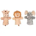 Produktbild: 3 Handpuppen goki Wild Life Plüsch Theater 27,5cm Elefant Löwe Giraffe neu