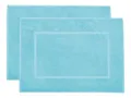 Produktbild: ZOLLNER 2er Set Badematten in 50x70 cm - saugstarke und Flauschige Badvorleger aus Baumwolle - bis 60°C waschbar - für Fußbodenheizung geeignet - in blau - Hotelqualität