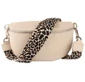 Produktbild: MIRROSI® Bauchtasche Damen, Echtleder, Made in Italy, Umhängetasche, Brusttasche, Crossbody Bag (1 Tasche & 2 Gurte) (Beige (Leo Beige), Mittelgroße Tasche (25x16x7cm))