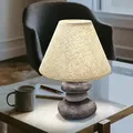 Produktbild: Etc-shop - Tischlampe Schlafzimmer Beistellleuchte braun Leselampe modern, Schreibtischleuchte Steinoptik Textil Schirm, Keramik grau, 1x E14, DxH