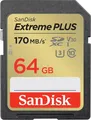 Produktbild: SanDisk Extreme PLUS 64 GB SDHC Memory Card 170MB/s 80MB/s UHS-I Class 10 U3 V30 (SDSDXW2-064G-GNCIN)