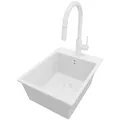 Produktbild: PRIMAGRAN Granitspüle Alles Weiß 38x50cm, Spülbecken 1 Becken + Küchenarmatur 40x20cm + Ablauf-Set, Küchenspüle ab 40er Unterschrank - Riga S016