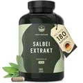 Produktbild: Salbei - 180 Kapseln - Hochdosiert (10:1) - 6000 mg Salbei Extrakt pro Tagesdosis (Salvia officinalis) – Laborgeprüft - Vegan & Deutsche Produktion - TRUE NATURE
