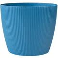 Produktbild: KONZEPT Blumentopf groß, blau, gerillte Struktur 26cm, Übertöpfe für Zimmerpflanzen aus Kunststoff ideal für Wohnzimmer, Küche und Balkon