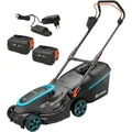 Produktbild: Gardena Rasenmäher PowerMax 37/36V P4A Set, Akku, 2x18V / 4Ah, mit 2 Akkus, Ladegerät und Fangkorb 45L