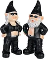 Produktbild: BRUBAKER Gartenzwerge Set Biker Mann und Frau Schwarz - Rocker Zwerge mit Sonnenbrille - Gartenfigur Lustig - Dekoration Wetterfest für Garten Campingplatz - Gartendeko für außen