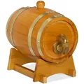 Produktbild: Relaxdays Whiskyfass, 1,25 l, Holz, Schnapsfass mit Bock & Zapfhahn, für Wein, Spirituosen, Deko Holzfass, hellbraun