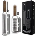 Produktbild: REDSALT® Premium Zester Julienne Edelstahl Reiben Set mit Walnuss Holzgriff | Raspel Küchenreibe Zitronen Ingwer Karotten Käse | Parmesanreibe Ingwerreibe Zitronenreibe Käsereibe | Profi Hobel Küche