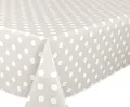 Produktbild: Taupe, Punkte Weiß Wachstuchtischdecke glatt abwischbar Garten Tischdecke RUND OVAL ECKIG, Größe wählbar (Eckig 140x100 cm)
