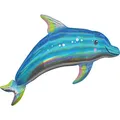 Produktbild: Amscan 3937601 - Super Shape Folienballon Iridescent Blue Dolphin, Größe 73 x 68 cm, Volumen 40 Liter, Heliumballon
