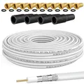Produktbild: HB-DIGITAL 30m Koaxialkabel SAT HQ135 PRO inkl. 4X Gummitüllen + 10X F-Stecker vergoldet GRATIS dazu | Satellit Antennenkabel 4-Fach geschirmt | für DVB-S/S2 DVB-C/C2 DVB-T/T2 DAB+ Radio BK Anlagen