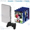Produktbild: PS2 - MegaSet: Konsole Slim + 5 Spiele + Original Controller + Zub. #silber