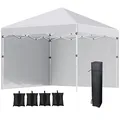 Produktbild: Outsunny Pavillon ca.3x3m, wasserabweisend Stabil Winterfest Pop-up Faltpavillon mit 2 Seitenwänden, UV Schutz 30+, Faltbar Partyzelt Gartenzelt mit Tasche, Gartenpavillon für Camping, Weiß