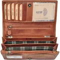 Produktbild: Benthill Portemonnaie Damen Leder - Hochwertige weiche Vintage EchtLeder Damen Geldbörse mit RFID Schutz - Grosse Damenbörse lang - Frauen Portmo... - Braun