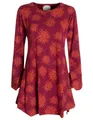Produktbild: Vishes - Alternative Bekleidung - Langarm Damen Blumen-Tunika Shirt-Kleid Glockenärmel Baumwolle dunkelrot 36-38
