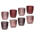 Produktbild: 8er Set Windlicht H7,5cm Glas Rosa Teelichthalter Kerzen Retro Kerze Kerzenhalter Tischdeko Deko