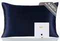 Produktbild: ZIMASILK Kissenbezug aus 100% Seide für Haare und Haut. Doppelseitige 19 Momme Reine Maulbeerseide Kissenhülle mit Reißverschluss, 1 Stück. (40x80 cm,Dunkelblau)