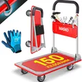 Produktbild: MASKO® Plattformwagen Transportwagen Lagerwagen Klappbar Inkl. Arbeitshandschuhe Feststellbremse Transporthilfe Mit 6 Sicherungsösen 360° Lenkrollen Paketwagen Klappwagen
