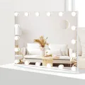 Produktbild: COSTWAY 62,5x51cm Hollywood Spiegel mit Beleuchtung, Kosmetikspiegel mit intelligent Touchscreen und Vergrößerungsspiegel, 3 Lichtfarben und 4 Lichthelligkeiten