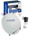 Produktbild: SCHWAIGER Satellitenschüssel Komplettset mit Quad LNB digital HD 4K Stahl SAT Anlage 80 cm hellgrau Masthalterung F-Stecker Montagematerial Astra Hotbird Eutelsat Türksat Amos
